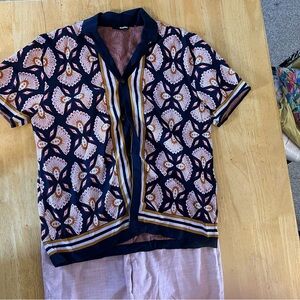 MURANO Men's Jacquard Camp Shirt Size L and Alex Slim Fit Dress Pant Size 34X30